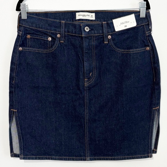 Abercrombie & Fitch Dresses & Skirts - ABERCROMBIE & FITCH Denim Skirt Mid Rise Dark Wash NWT Size 28